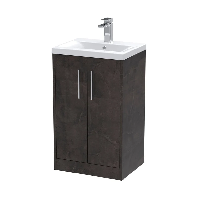 Hudson Reed Juno 500mm Floor Standing 2 Door Vanity & Basin 1 Contemp Metallic Slate MFC Textured Matt 843x510x390mm