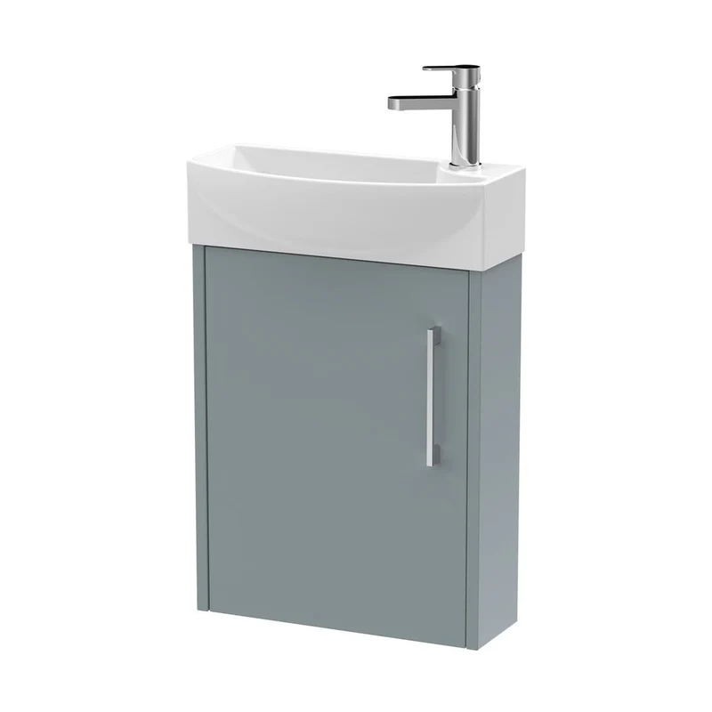 Hudson Reed Juno Compact 440mm Wall Hung 1 Door Unit & 1th Basin Lh Contemp Coastal Grey MFC Smooth Matt 479x450x220mm