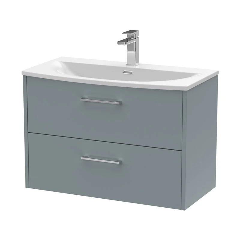 Hudson Reed Juno 800mm Wall Hung 2 Drawer Vanity & Basin 4 Contemp Coastal Grey MFC Smooth Matt 569x810x440mm