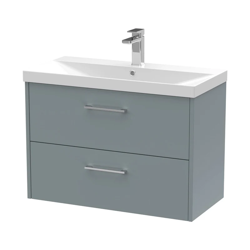 Hudson Reed Juno 800mm Wall Hung 2 Drawer Vanity & Basin 3 Contemp Coastal Grey MFC Smooth Matt 589x800x395mm