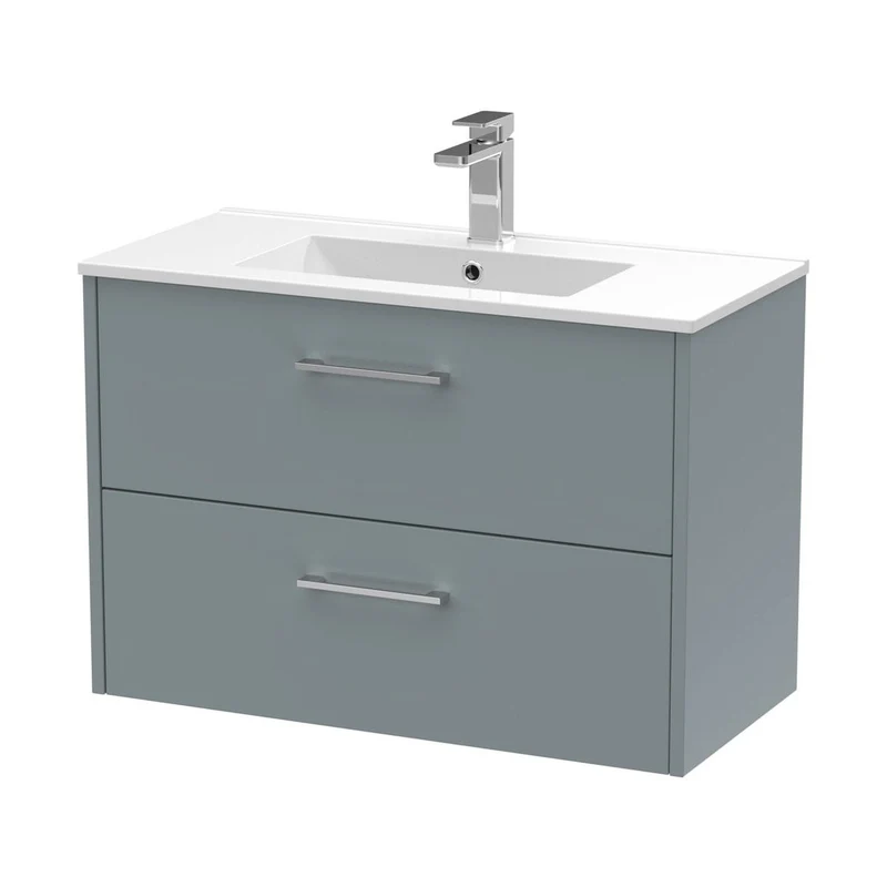 Hudson Reed Juno 800mm Wall Hung 2 Drawer Vanity & Basin 2 Contemp Coastal Grey MFC Smooth Matt 554x800x390mm