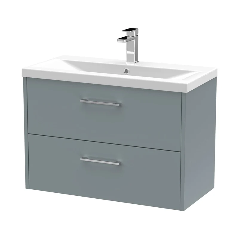 Hudson Reed Juno 800mm Wall Hung 2 Drawer Vanity & Basin 1 Contemp Coastal Grey MFC Smooth Matt 579x800x390mm
