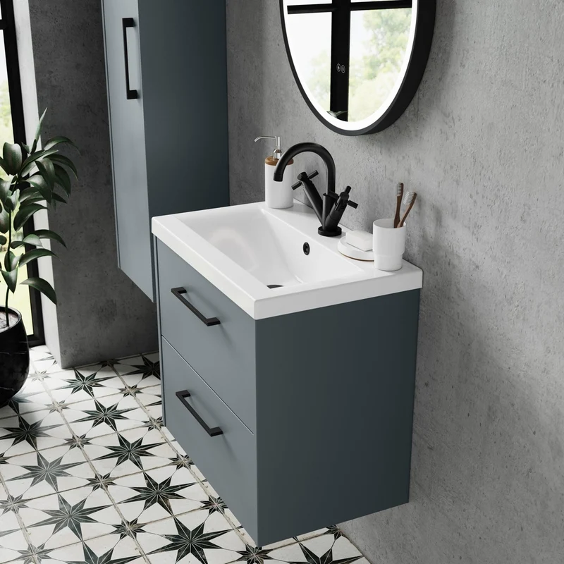 Hudson Reed Juno 800mm Wall Hung 2 Drawer Vanity & Basin 1 Contemp Coastal Grey MFC Smooth Matt 579x800x390mm