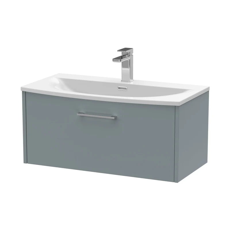 Hudson Reed Juno 800mm Wall Hung Single Drawer Vanity & Basin 4 Contemp Coastal Grey MFC Smooth Matt 389x810x440mm