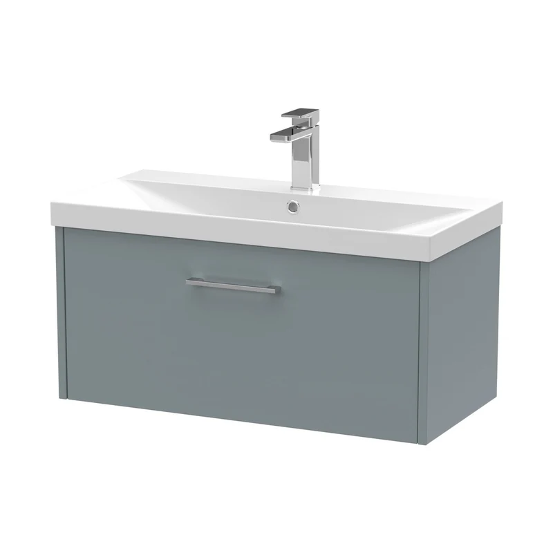 Hudson Reed Juno 800mm Wall Hung Single Drawer Vanity & Basin 3 Contemp Coastal Grey MFC Smooth Matt 409x800x395mm