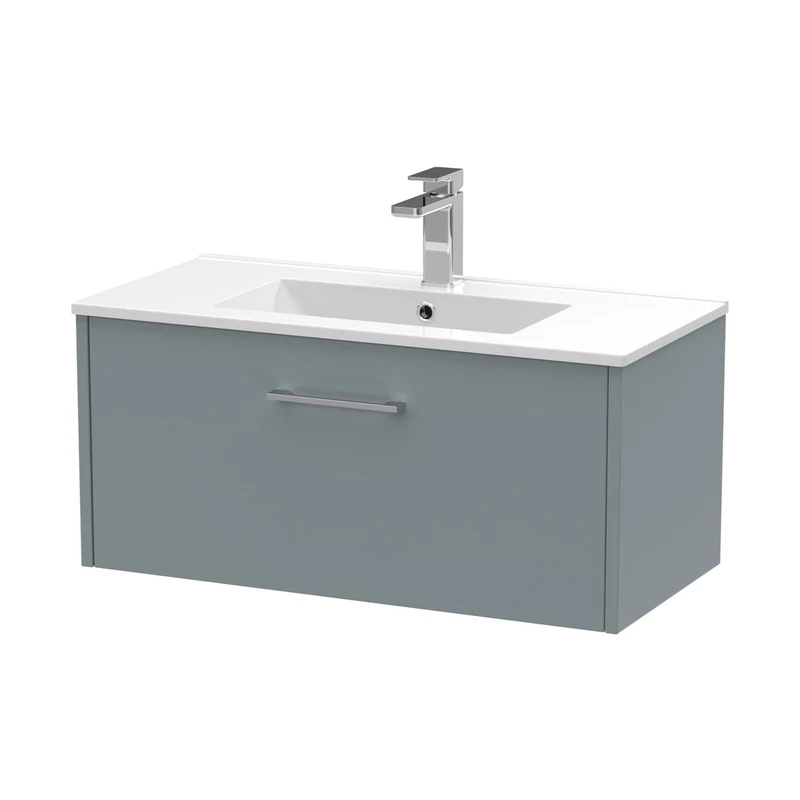 Hudson Reed Juno 800mm Wall Hung Single Drawer Vanity & Basin 2 Contemp Coastal Grey MFC Smooth Matt 374x800x390mm