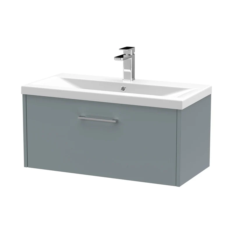 Hudson Reed Juno 800mm Wall Hung Single Drawer Vanity & Basin 1 Contemp Coastal Grey MFC Smooth Matt 399x800x390mm