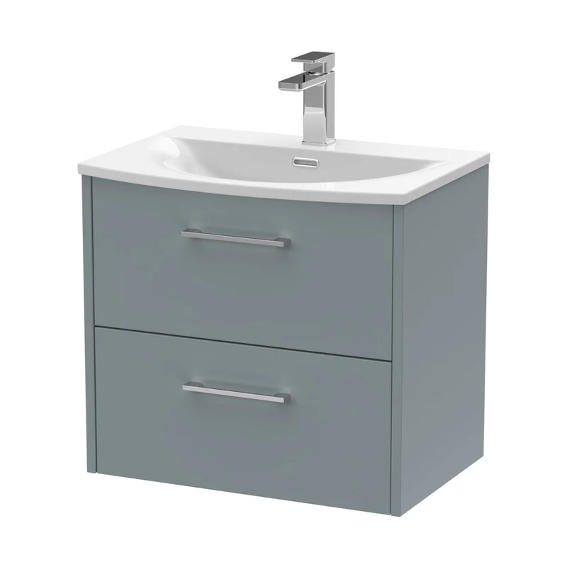 Hudson Reed Juno 600mm Wall Hung 2 Drawer Vanity & Basin 4 Contemp Coastal Grey MFC Smooth Matt 569x610x440mm