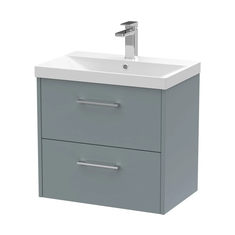 Hudson Reed Juno 600mm Wall Hung 2 Drawer Vanity & Basin 3 Contemp Coastal Grey MFC Smooth Matt 589x600x395mm