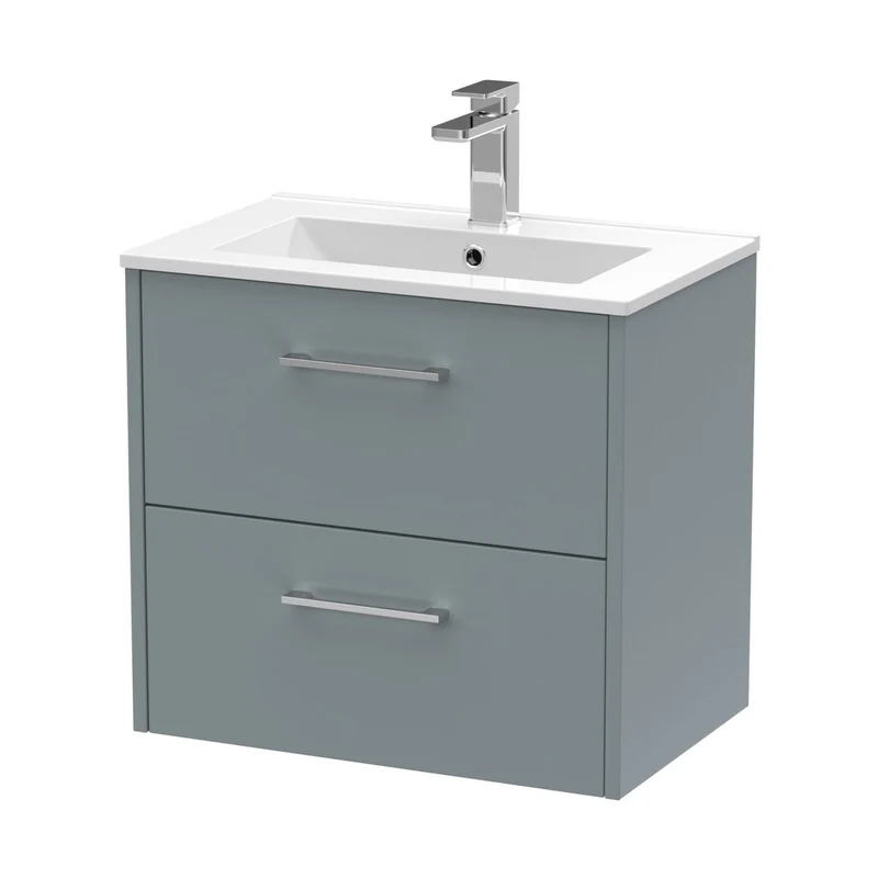 Hudson Reed Juno 600mm Wall Hung 2 Drawer Vanity & Basin 2 Contemp Coastal Grey MFC Smooth Matt 554x600x390mm