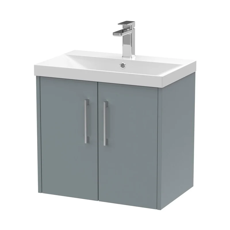 Hudson Reed Juno 600mm Wall Hung 2 Door Vanity & Basin 3 Contemp Coastal Grey MFC Smooth Matt 589x600x395mm