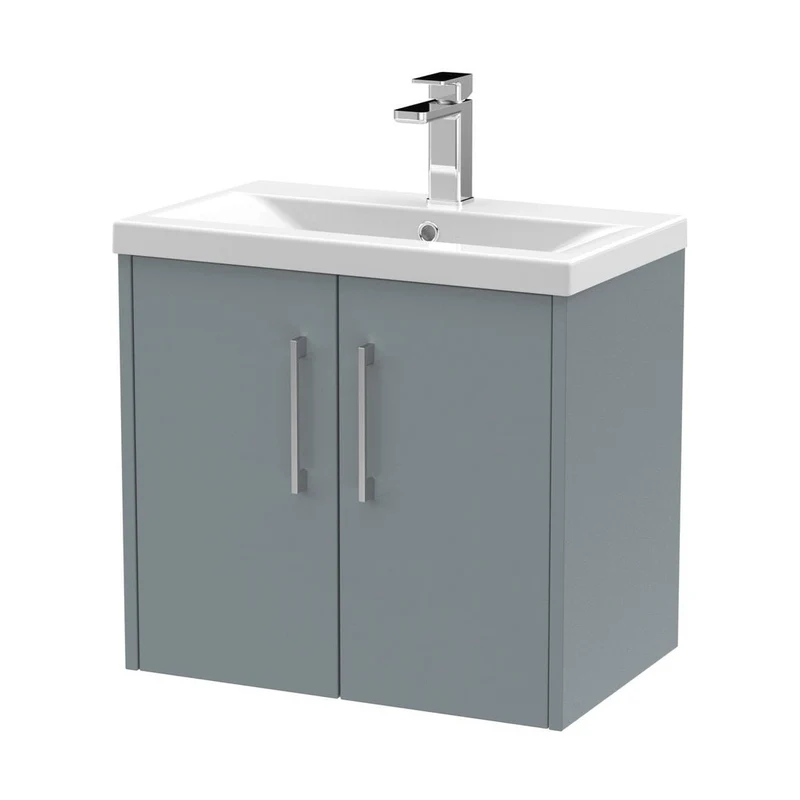 Hudson Reed Juno 600mm Wall Hung 2 Door Vanity & Basin 1 Contemp Coastal Grey MFC Smooth Matt 579x600x390mm