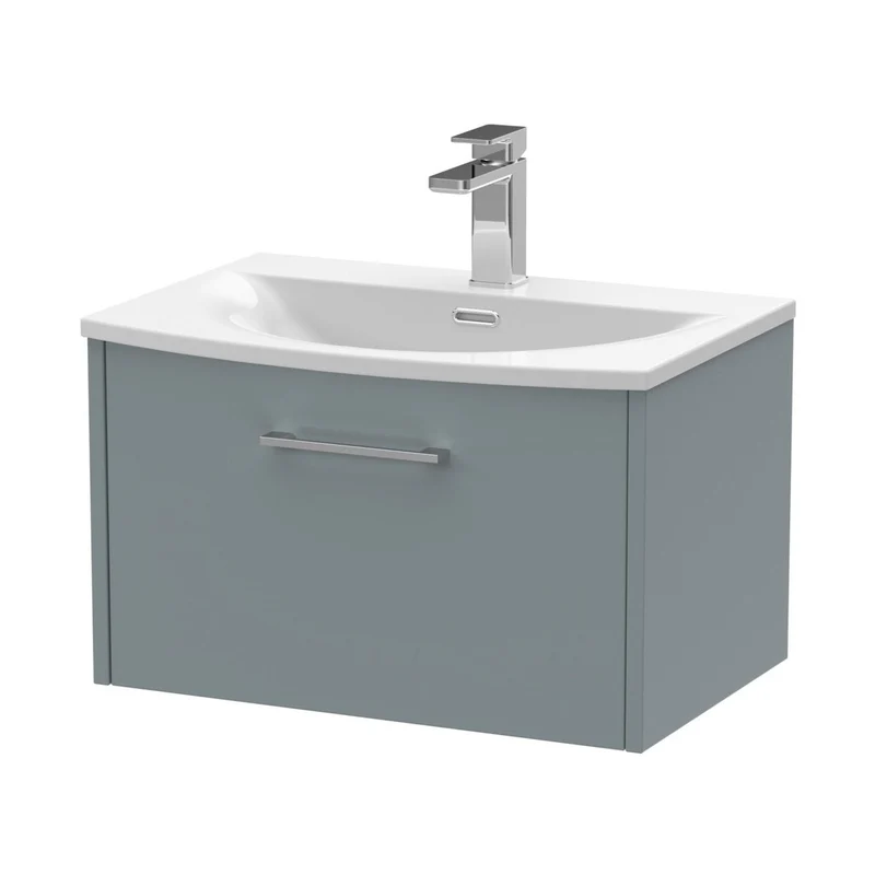Hudson Reed Juno 600mm Wall Hung Single Drawer Vanity & Basin 4 Contemp Coastal Grey MFC Smooth Matt 389x610x440mm