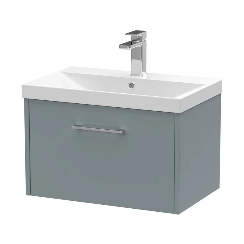 Hudson Reed Juno 600mm Wall Hung Single Drawer Vanity & Basin 3 Contemp Coastal Grey MFC Smooth Matt 409x600x395mm