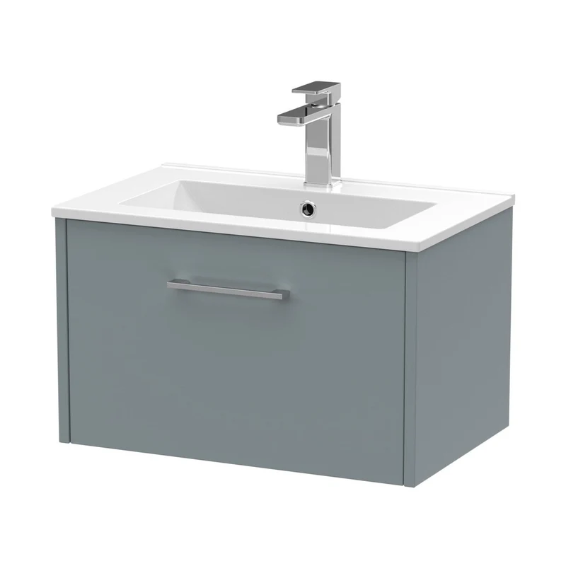 Hudson Reed Juno 600mm Wall Hung Single Drawer Vanity & Basin 2 Contemp Coastal Grey MFC Smooth Matt 374x600x390mm