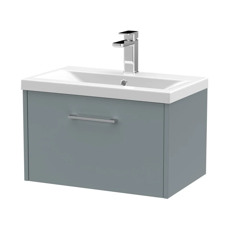 Hudson Reed Juno 600mm Wall Hung Single Drawer Vanity & Basin 1 Contemp Coastal Grey MFC Smooth Matt 399x600x390mm