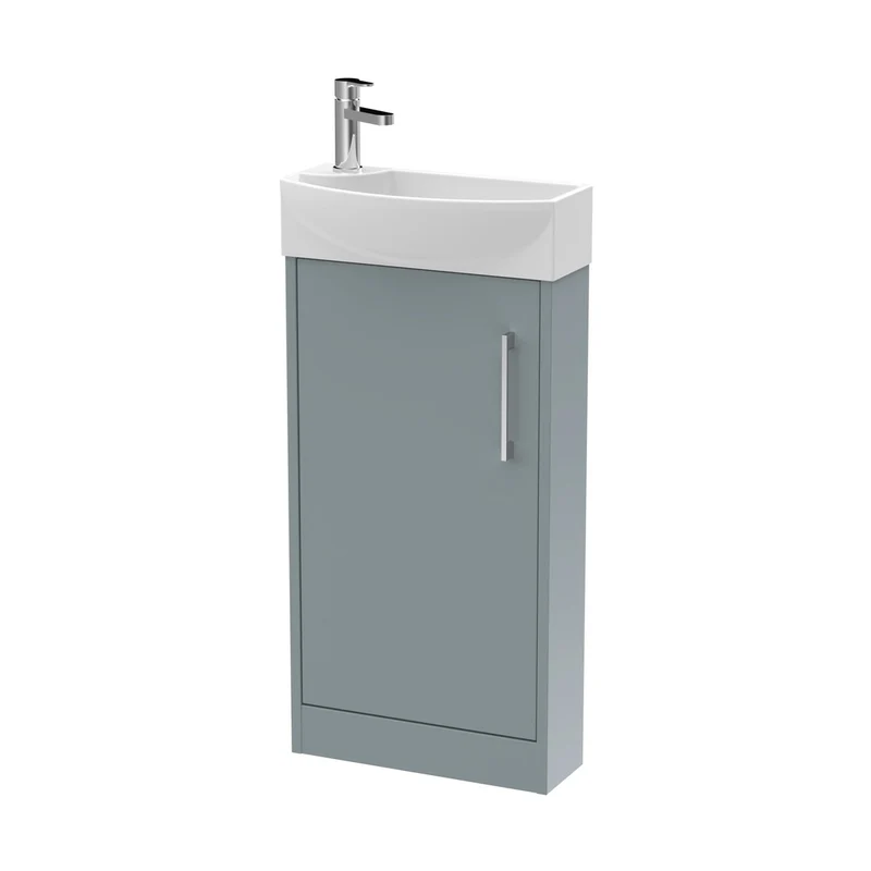 Hudson Reed Juno Compact 440mm Floor Standing 1 Door Unit & 1th Basin Rh Contemp Coastal Grey MFC Smooth Matt 923x450x220mm