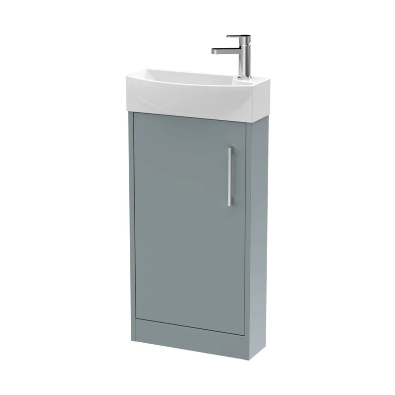 Hudson Reed Juno Compact 440mm Floor Standing 1 Door Unit & 1th Basin Lh Contemp Coastal Grey MFC Smooth Matt 923x450x220mm