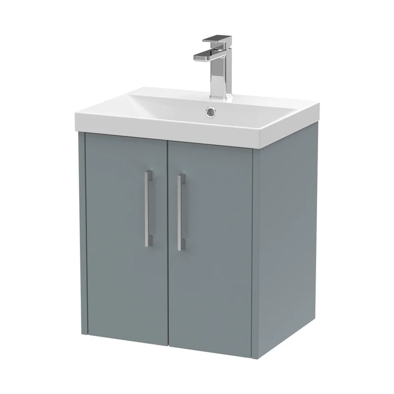 Hudson Reed Juno 500mm Wall Hung 2 Door Vanity & Basin 3 Contemp Coastal Grey MFC Smooth Matt 589x500x395mm