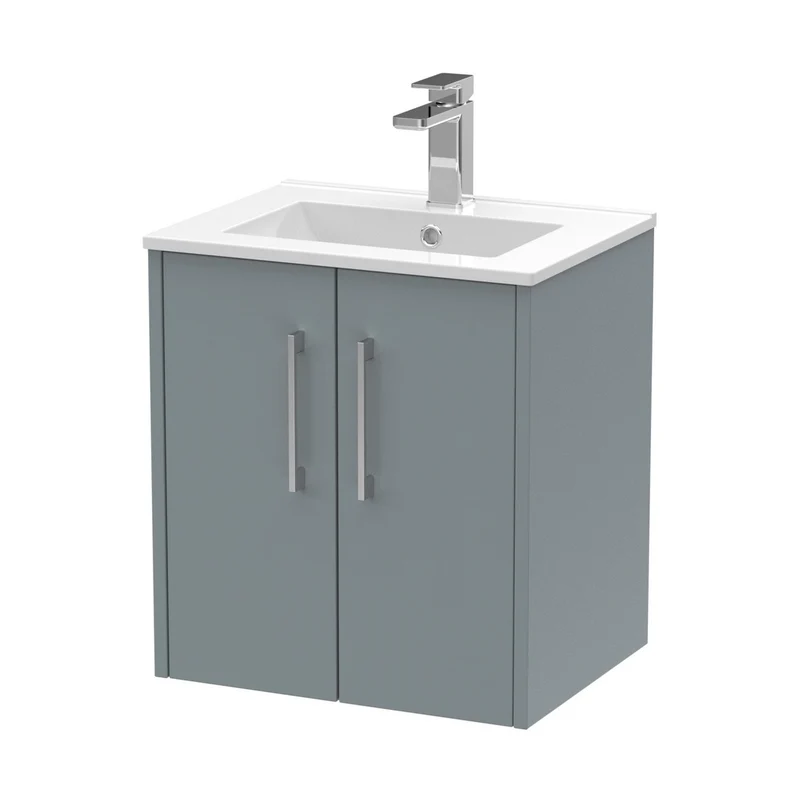 Hudson Reed Juno 500mm Wall Hung 2 Door Vanity & Basin 2 Contemp Coastal Grey MFC Smooth Matt 554x500x390mm
