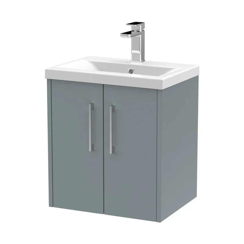 Hudson Reed Juno 500mm Wall Hung 2 Door Vanity & Basin 1 Contemp Coastal Grey MFC Smooth Matt 579x500x390mm