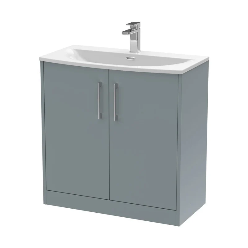 Hudson Reed Juno 800mm Floor Standing 2 Door Vanity & Basin 4 Contemp Coastal Grey MFC Smooth Matt 833x810x440mm