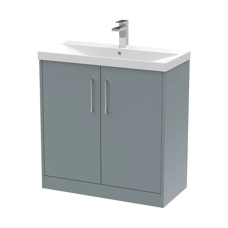 Hudson Reed Juno 800mm Floor Standing 2 Door Vanity & Basin 3 Contemp Coastal Grey MFC Smooth Matt 853x800x395mm