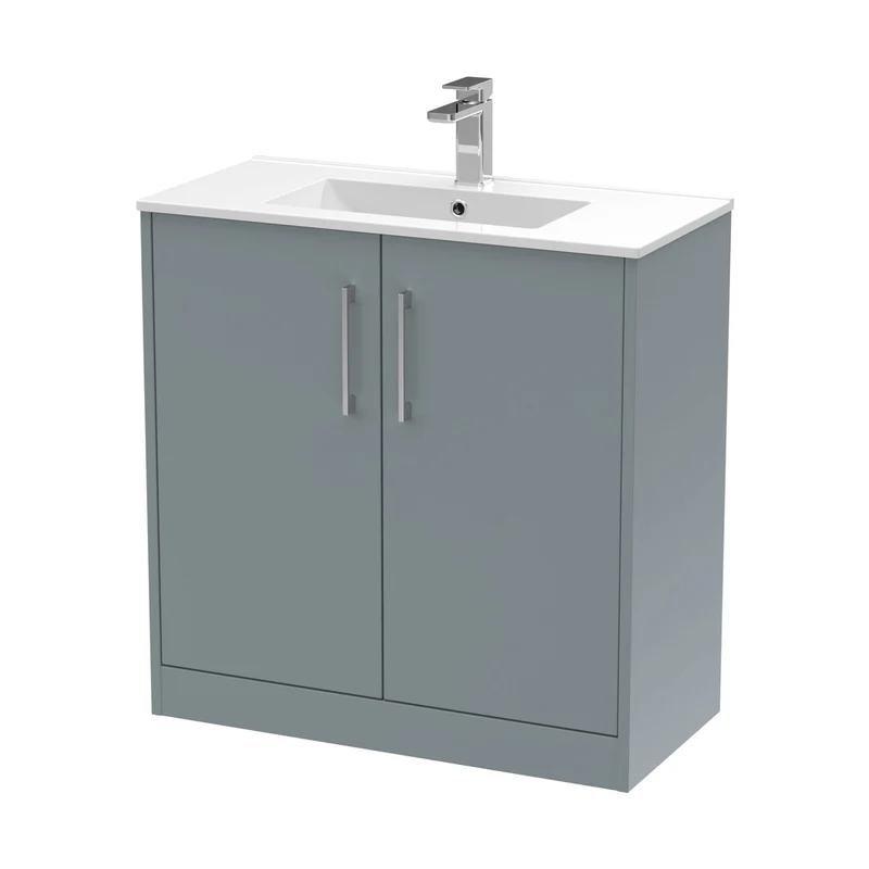 Hudson Reed Juno 800mm Floor Standing 2 Door Vanity & Basin 2 Contemp Coastal Grey MFC Smooth Matt 818x800x390mm