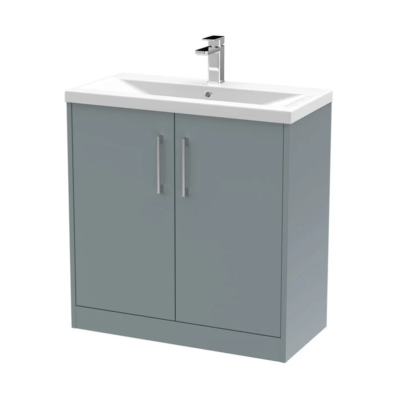 Hudson Reed Juno 800mm Floor Standing 2 Door Vanity & Basin 1 Contemp Coastal Grey MFC Smooth Matt 843x800x390mm