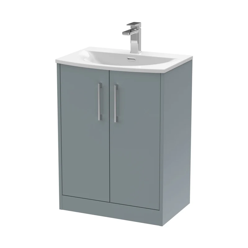 Hudson Reed Juno 600mm Floor Standing 2 Door Vanity & Basin 4 Contemp Coastal Grey MFC Smooth Matt 833x610x440mm