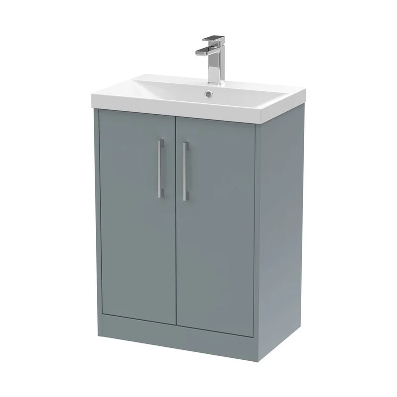 Hudson Reed Juno 600mm Floor Standing 2 Door Vanity & Basin 3 Contemp Coastal Grey MFC Smooth Matt 853x600x395mm