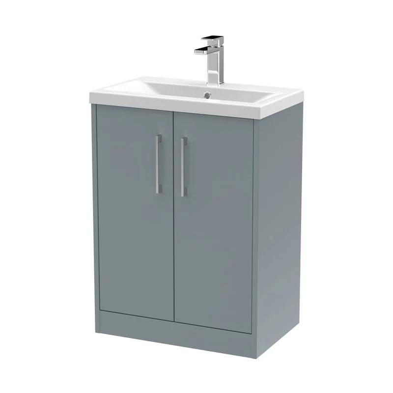 Hudson Reed Juno 600mm Floor Standing 2 Door Vanity & Basin 1 Contemp Coastal Grey MFC Smooth Matt 843x600x390mm