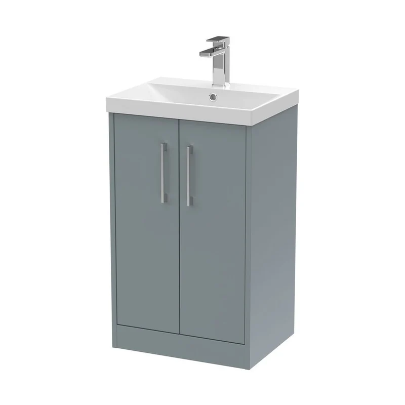Hudson Reed Juno 500mm Floor Standing 2 Door Vanity & Basin 3 Contemp Coastal Grey MFC Smooth Matt 853x500x395mm
