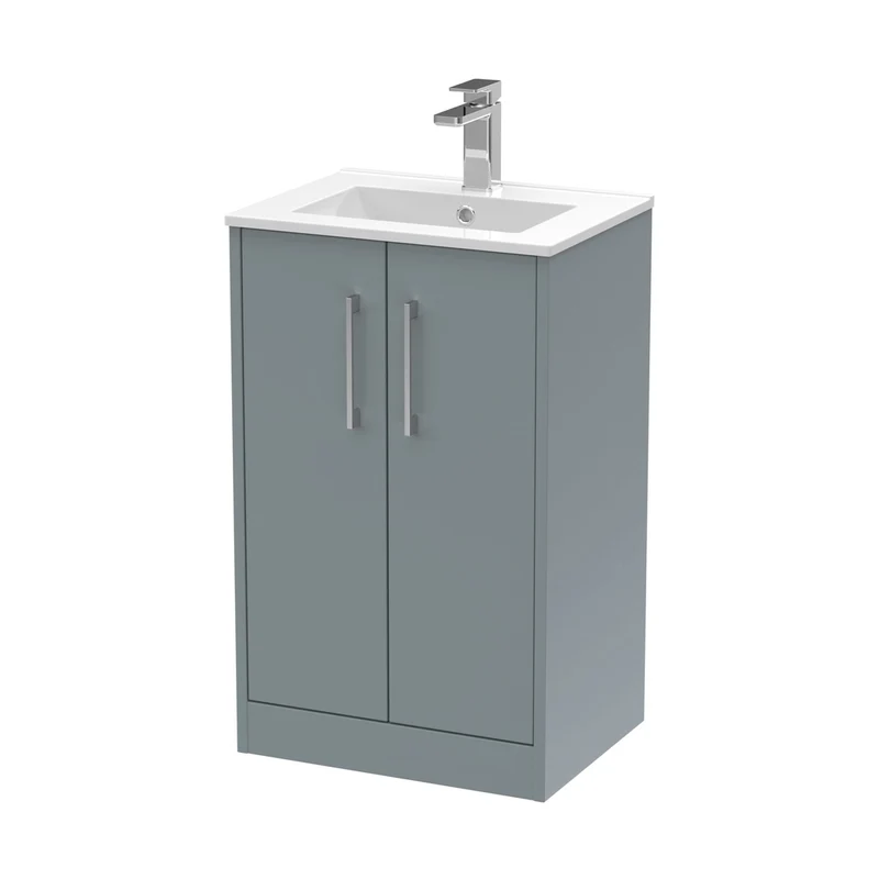 Hudson Reed Juno 500mm Floor Standing 2 Door Vanity & Basin 2 Contemp Coastal Grey MFC Smooth Matt 818x500x390mm