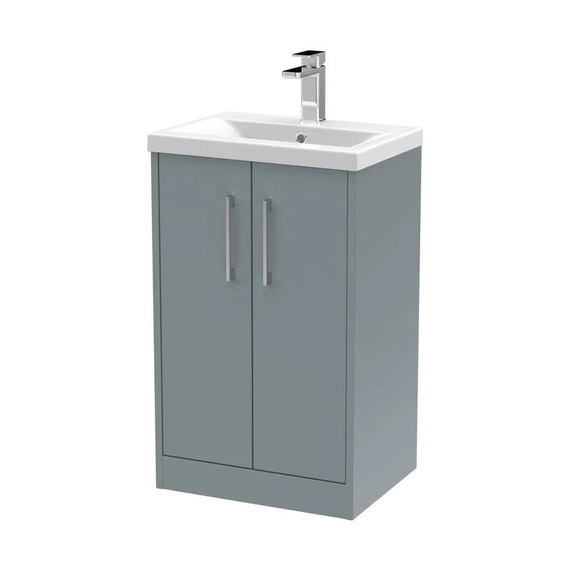 Hudson Reed Juno 500mm Floor Standing 2 Door Vanity & Basin 1 Contemp Coastal Grey MFC Smooth Matt 843x500x390mm