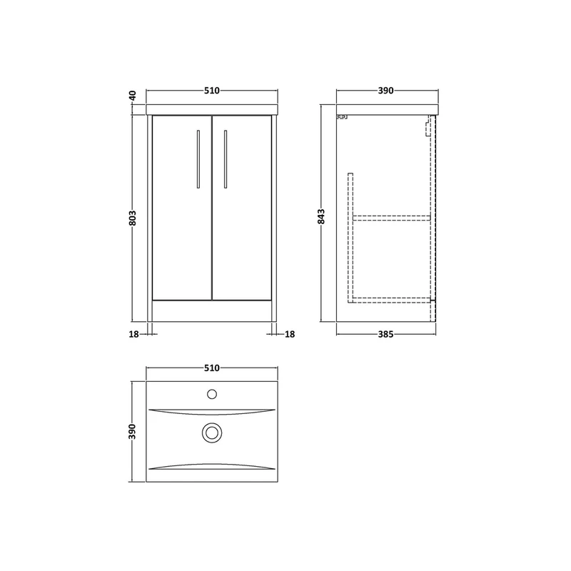 Hudson Reed Juno 500mm Floor Standing 2 Door Vanity & Basin 1 Contemp Coastal Grey MFC Smooth Matt 843x500x390mm