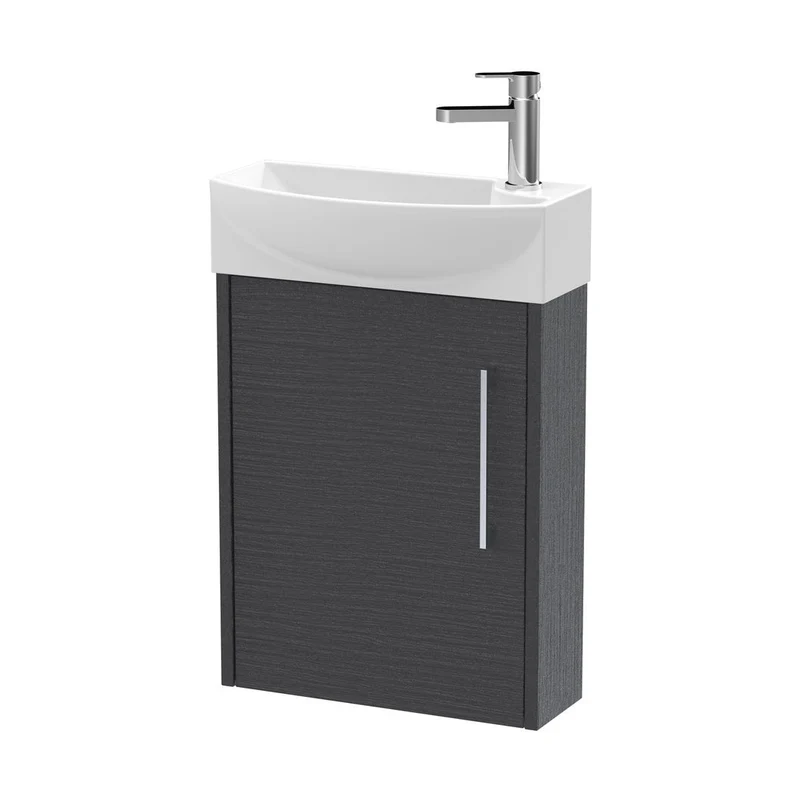 Hudson Reed Juno Compact 440mm Wall Hung 1 Door Unit & 1th Basin Lh Contemp Graphite Grey Woodgrain MFC Textured Woodgrain 479x450x220mm