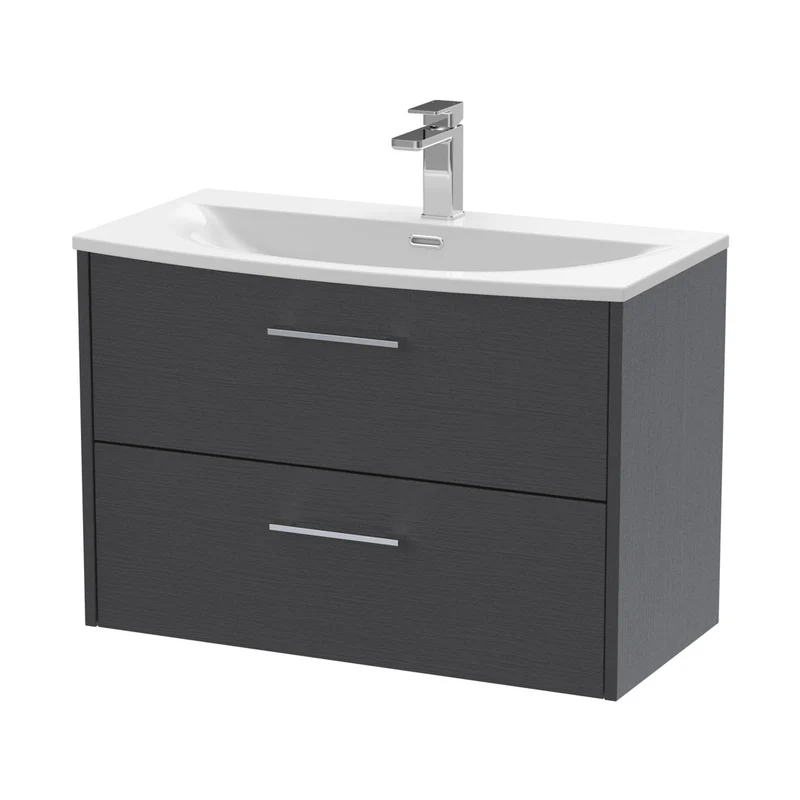 Hudson Reed Juno 800mm Wall Hung 2 Drawer Vanity & Basin 4 Contemp Graphite Grey Woodgrain MFC Textured Woodgrain 569x810x440mm