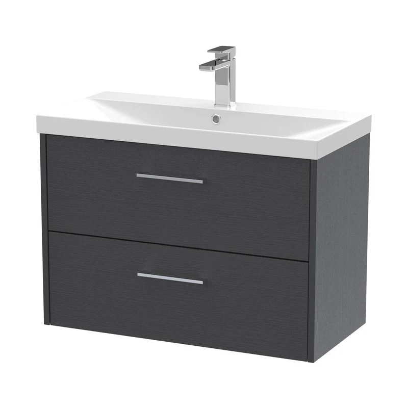 Hudson Reed Juno 800mm Wall Hung 2 Drawer Vanity & Basin 3 Contemp Graphite Grey Woodgrain MFC Textured Woodgrain 589x800x395mm
