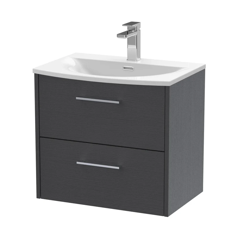 Hudson Reed Juno 600mm Wall Hung 2 Drawer Vanity & Basin 4 Contemp Graphite Grey Woodgrain MFC Textured Woodgrain 569x610x440mm