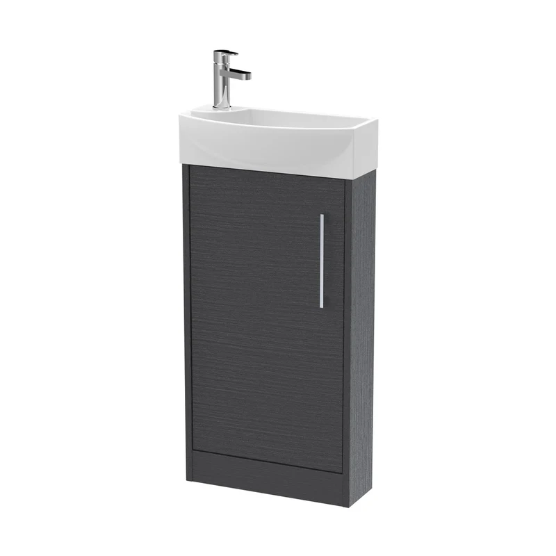 Hudson Reed Juno Compact 440mm Floor Standing 1 Door Unit & 1th Basin Rh Contemp Graphite Grey Woodgrain MFC Textured Woodgrain 923x450x220mm