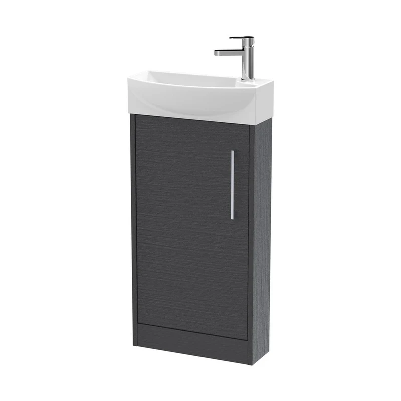 Hudson Reed Juno Compact 440mm Floor Standing 1 Door Unit & 1th Basin Lh Contemp Graphite Grey Woodgrain MFC Textured Woodgrain 923x450x220mm