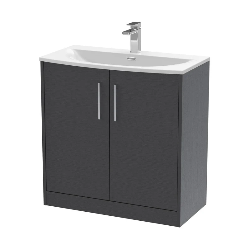 Hudson Reed Juno 800mm Floor Standing 2 Door Vanity & Basin 4 Contemp Graphite Grey Woodgrain MFC Textured Woodgrain 833x810x440mm