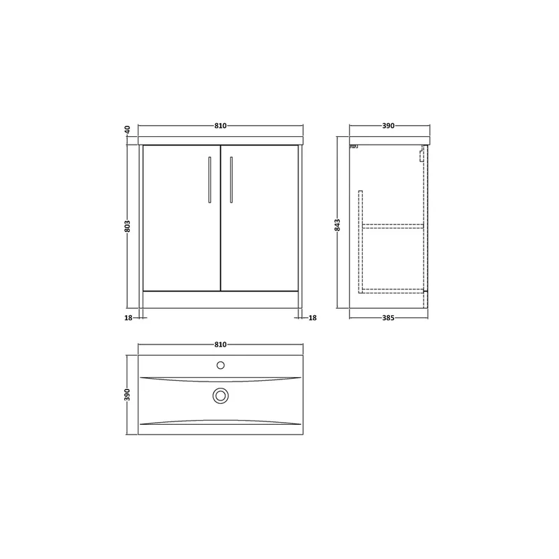 Hudson Reed Juno 800mm Floor Standing 2 Door Vanity & Basin 1 Contemp Graphite Grey Woodgrain MFC Textured Woodgrain 843x800x390mm