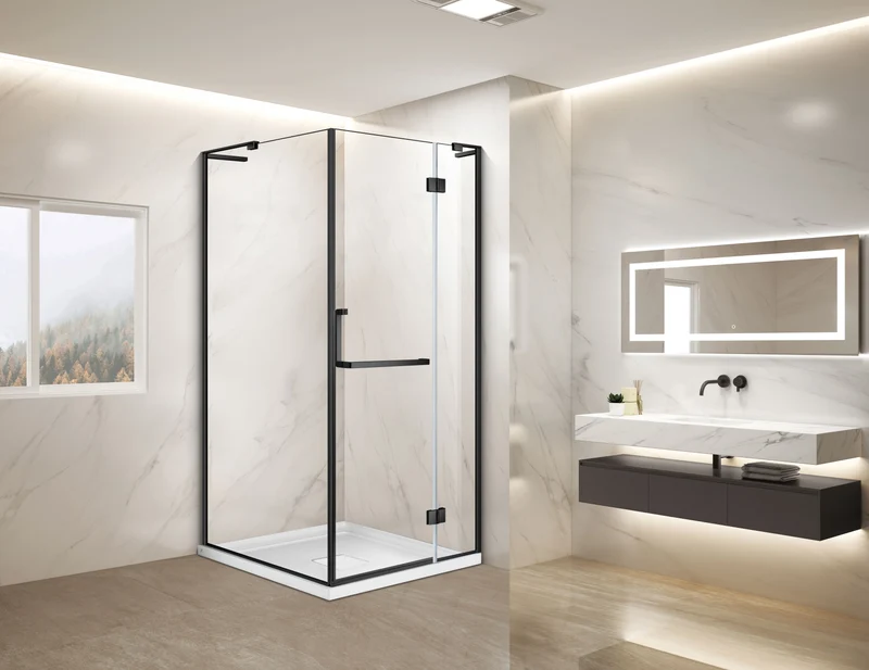 Douche (Base et Vitres inclus) noire 36"X36" en coin