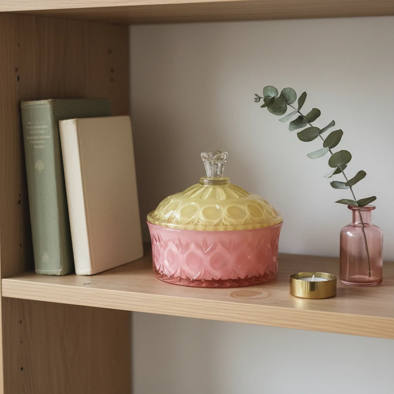 Bonbonniere i glas, pink/gul – EJA