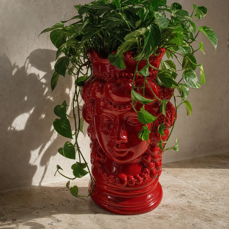 Rød kvinde vase i keramik – 30 cm (Testa di Moro)