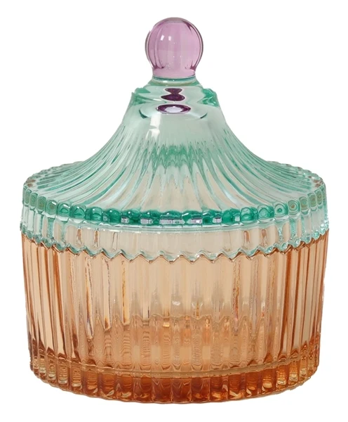 Bonbonniere i glas med striber, orange/mint – EJA