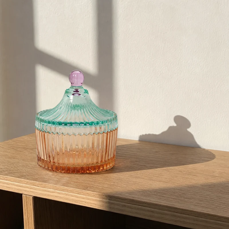 Bonbonniere i glas med striber, orange/mint – EJA