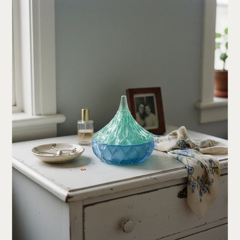 Bonbonniere i glas, blå/lysegrøn – EJA